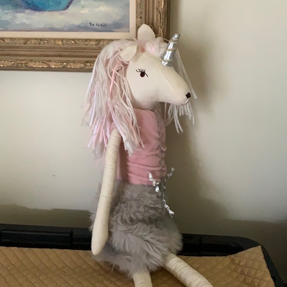 Pottery Barn Kids 26" Plush Stuffed Unicorn Animal Pink Shirt Gray Skirt - Picture 4 of 6